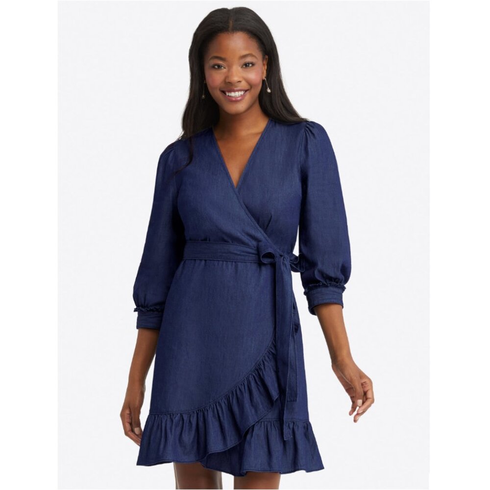 Draper James Reba Wrap Dress Chambray Sz 0 $125